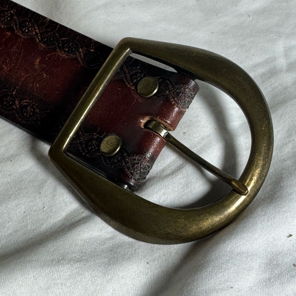 Western Style -Hand Stained Steerhide Leather - Brown Men's Belt - Size 34/36 - Picture 2 of 12